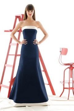 Simple Ribbon Strapless Satin Trumpet Formal Bridesmaid Dress