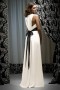 Belt V neck Satin White Column Formal Bridesmaid Dress