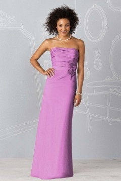 Applique Strapless Taffeta Column Formal Bridesmaid Dress