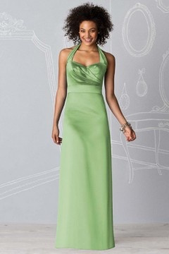 Ruching Halter Satin Green A line Formal Bridesmaid Dress