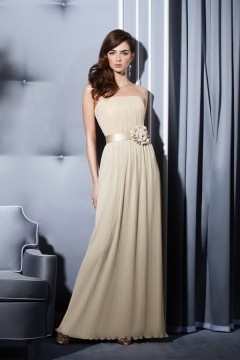 Ruffles Applique Pleats Strapless Chiffon Formal Bridesmaid Dress