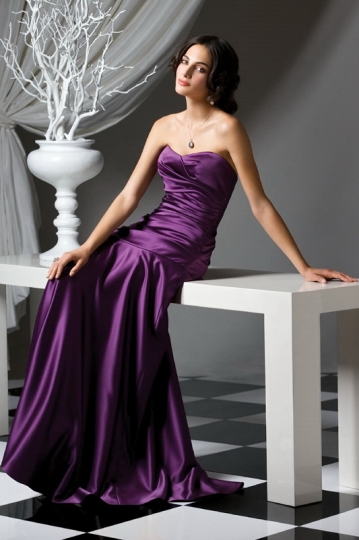 Ruching Pleats Sweetheart Satin Purple A line Bridesmaid Dress Dressesmall