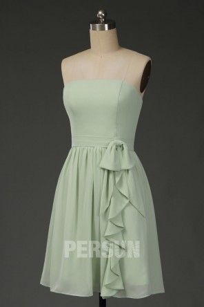 Ruffles Strapless Chiffon Mint Knee Length Formal Bridesmaid Dress