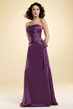 Ruching Strapless Satin Purple Long Formal Bridesmaid Dress