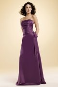 Strapless Ruching Long Purple Bridesmaid Dress
