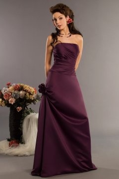 HandMade Flower Strapless Satin Long Formal Bridesmaid Dress