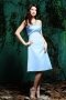 Ruching Sweetheart Satin Blue Knee Length Formal Bridesmaid Dress