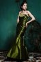 Ruching Strapless Taffeta Green Mermaid Formal Bridesmaid Dress