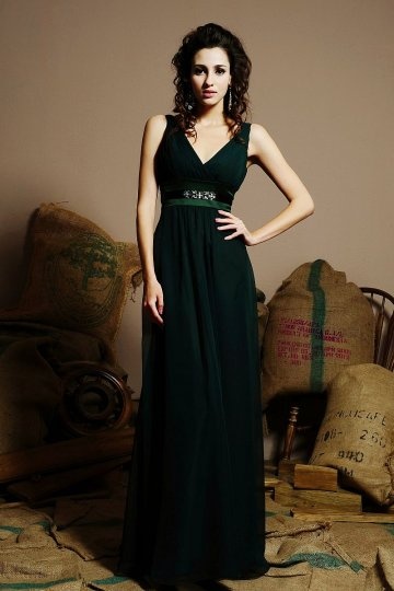 A line V neck Pleated Floor Length Bridesmaid Dress