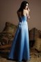 Belt Strapless Satin Blue A line Long Formal Bridesmaid Dress
