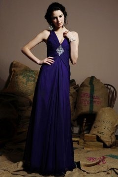 Beaded Ruching Straps Chiffon Long Regency Formal Bridesmaid Dress