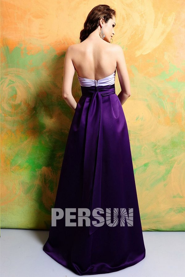 Sash Strapless Satin Purple Floor Length A line Formal Bridesmaid Dress