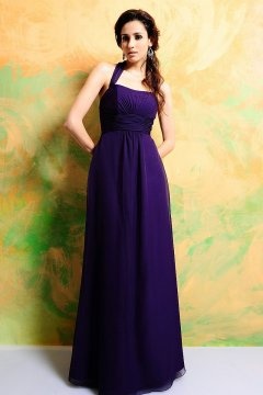 Ruched Halter Chiffon Regency A line Floor Length Formal Bridesmaid Dress