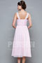 Ruched V neck Chiffon A line Tea length Formal Bridesmaid gown