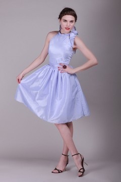 Bow Round Neck Taffeta A line Knee Length Formal Bridesmaid Dress