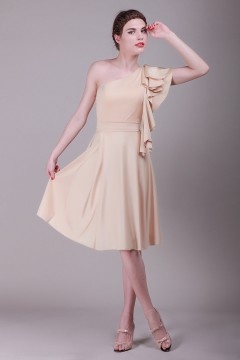 Ruffle One Shoulder Chiffon A line Knee Length Formal Bridesmaid Dress