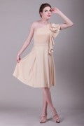 Ruffle short champagne coloured bridesmaid dress with one shoulder