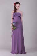 Ruffle Strapless Chiffon Purple A line Bridesmaid Dress