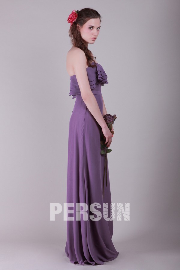 Ruffle Strapless Chiffon Purple A line Formal Bridesmaid Dress
