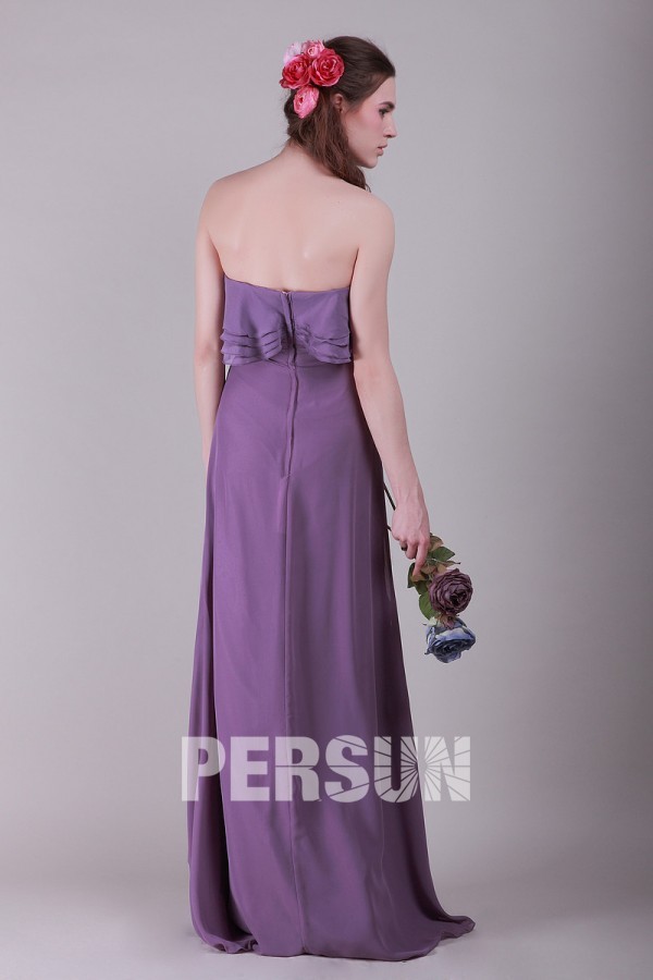 Ruffle Strapless Chiffon Purple A line Formal Bridesmaid Dress