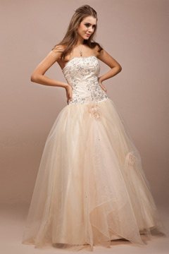 Sweetheart Applique Flower Tulle Ball Gown Prom Dress