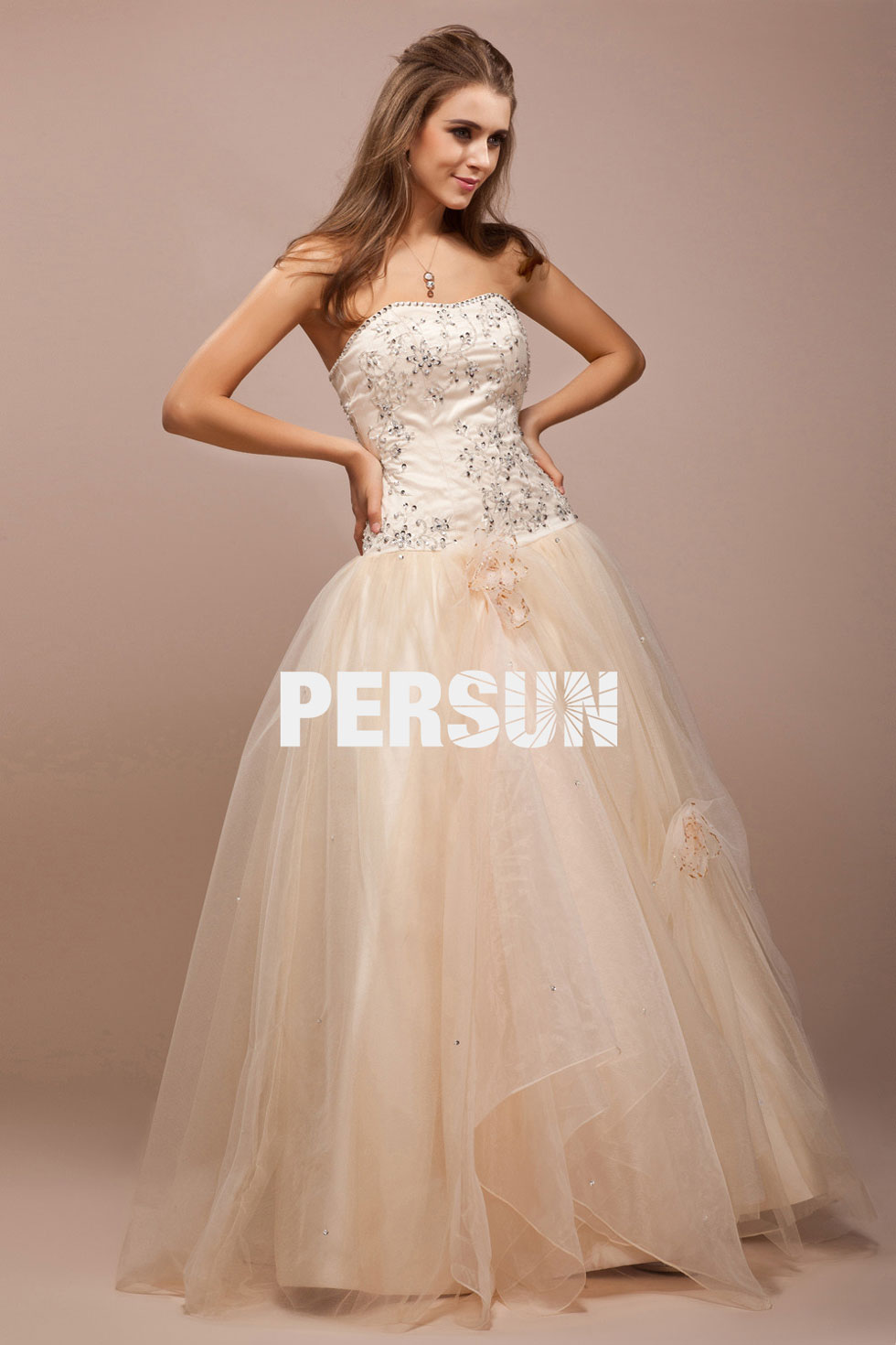 Wholesale Sweetheart Hand Made Flower Ball Gown Tulle Prom Evening Dressplus Size Available 7426