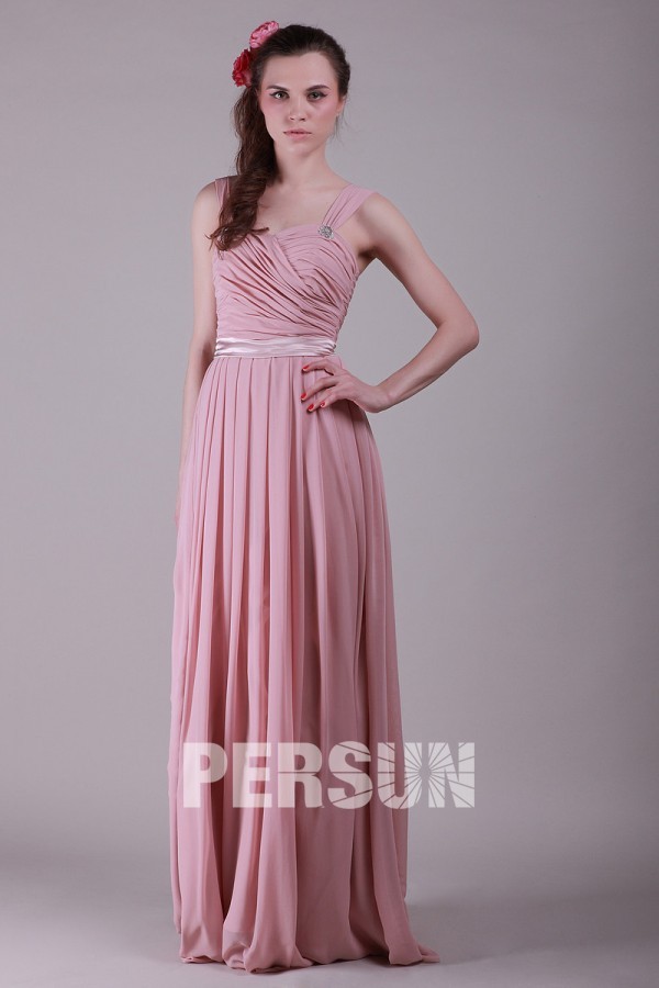 Ruched Straps Chiffon A line Formal Bridesmaid Dress