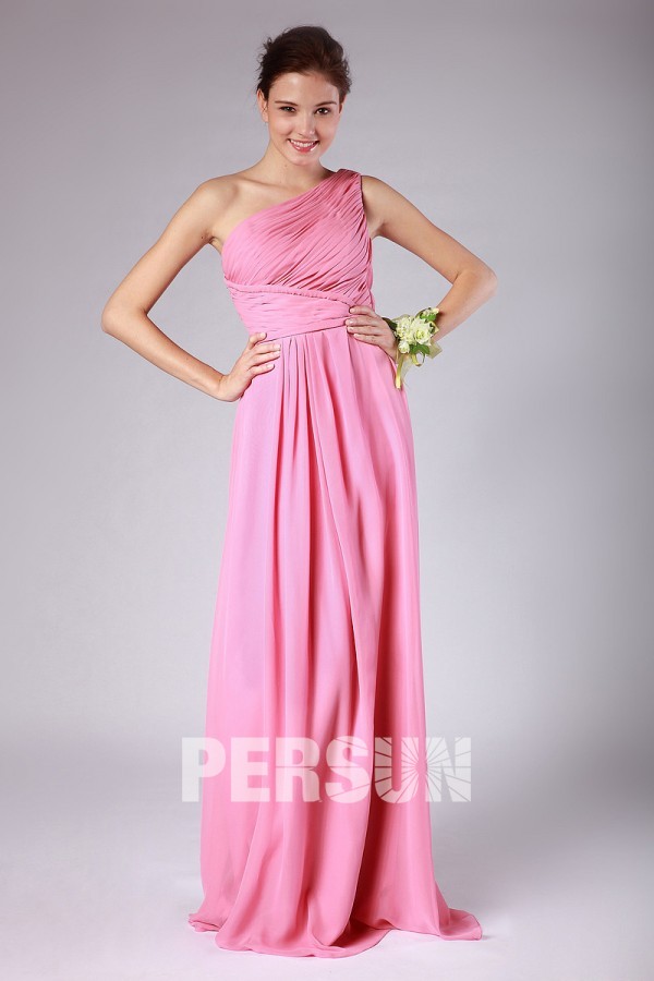 Ruched One Shoulder Chiffon A line Formal Bridesmaid Dress