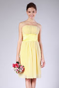 Ruched Strapless Chiffon Knee Length A line Formal Bridesmaid Dress