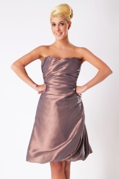 Ruched Strapless Taffeta Knee Length Formal Bridesmaid Dress