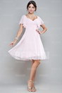 Pink Cap Sleeve Ruching Knee Length Chiffon Formal Bridesmaid Dress