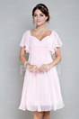 Pink Cap Sleeve Ruching Knee Length Chiffon Formal Bridesmaid Dress