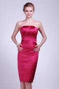 Straps Pleated A line Knee Length Satin Formal Bridesmaid Dress