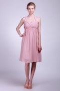 Halter Pink Ruching Pleats Chiffon Bridesmaid Dress