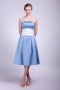 Strapless Blue Pleats Knee Length Satin Formal Bridesmaid Dress