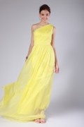 One Shoulder Yellow Pleats A Line Chiffon Bridesmaid Dress