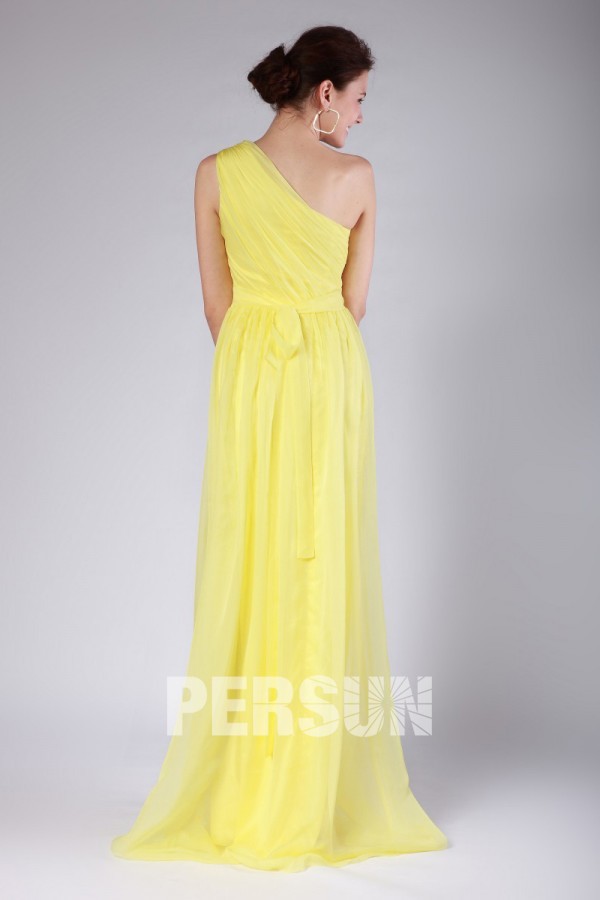 One Shoulder Yellow Pleats A line Chiffon Formal Bridesmaid Dress