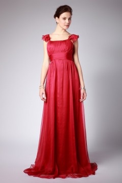Straps Red Pleats Belt A line Chiffon Formal Bridesmaid Dress