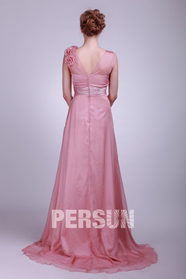 Chiffon Applique Belt Empire Pink Long Formal Bridesmaid Dress