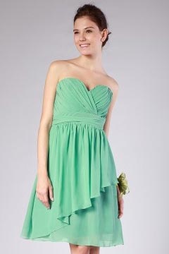 Ruching Ruffle Chiffon Sweetheart Green Short Formal Bridesmaid Dress