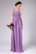 Pleated Chiffon Halter Purple Floor Length Bridesmaid Dress