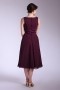 Chiffon Tea length V neck Formal Bridesmaid Dress with ruched details