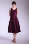 Chiffon Tea length V neck Formal Bridesmaid Dress with ruched details