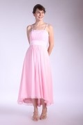 Spaghetti Straps Pink Pleated Ankle Length Chiffon Bridesmaid Dress