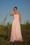 Halter Pink Ruching Pleated Long A line Chiffon Formal Bridesmaid Dress