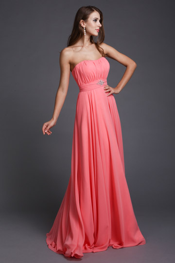 Simple Strapless Ruched Chiffon Long Bridesmaid Dress Persun