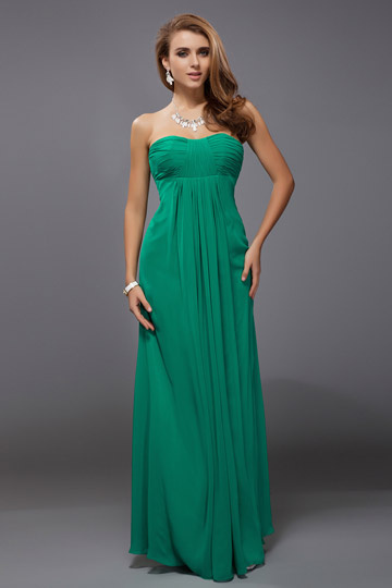 Ruched Strapless Empire A Line Chiffon Long Bridesmaid Dress