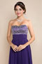 Elegant Strapless Beadings Purple Chiffon Floor Length Formal Dress