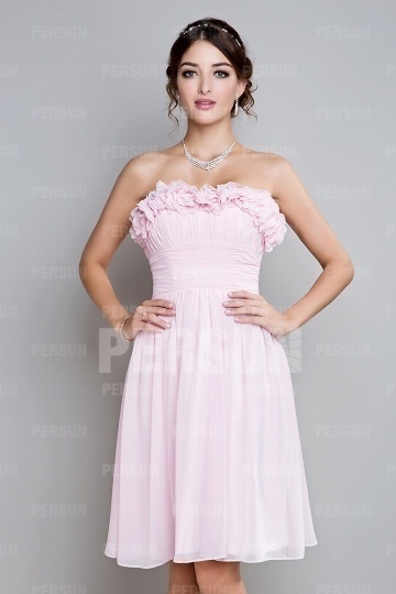Sexy Backless Floral Knee Length Chiffon Pink Bridesmaid Dress Persun