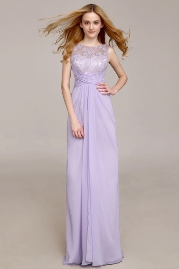 Chic A-Linie lila Bodenlanges Abendkleider mit Ruching verziert Persun